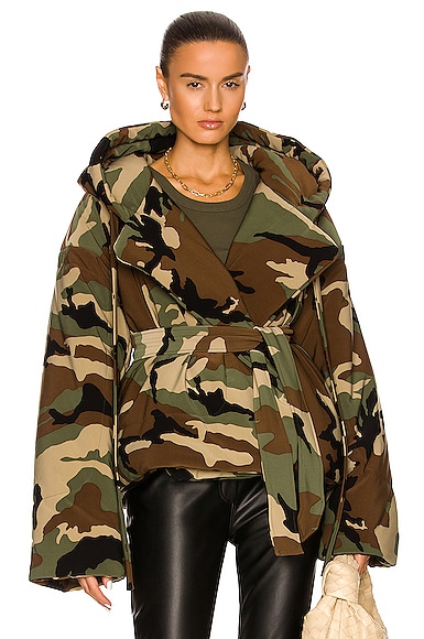 Norma Kamali Hooded Sleeping Bag Short Coat in Camo FWRD