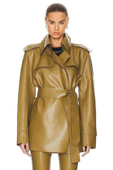 Norma Kamali Double Breasted Trench Coat in Woods