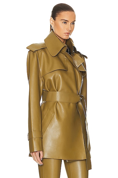 Shop Norma Kamali Double Breasted Trench Coat In Woods
