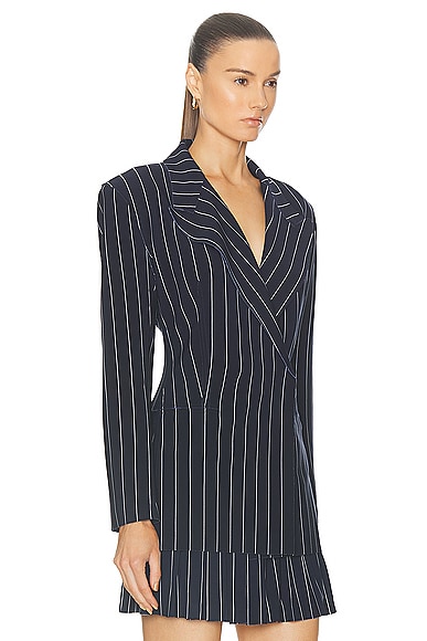 Shop Norma Kamali Classic Double Breasted Jacket In True Navy Pinstripe