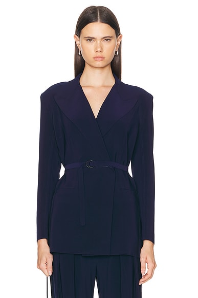 Shop Norma Kamali Classic Double Breasted Jacket In True Navy