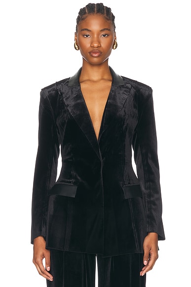 Norma Kamali Single Breasted Boyfriend Fit Riding Jacket in Black