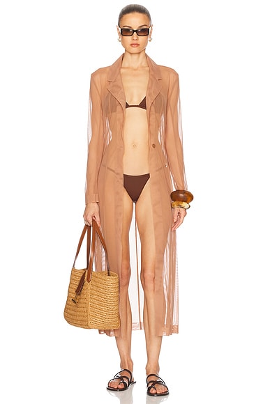 Norma Kamali Classic Single Breasted Midcalf Coat in Cappuccino