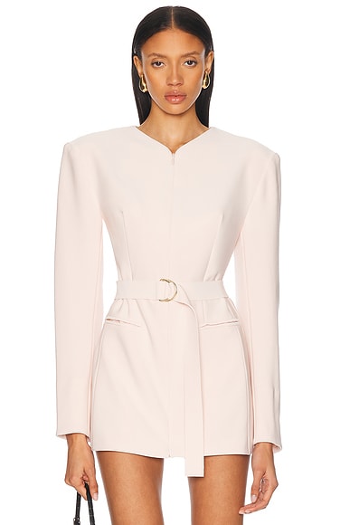 Long Sleeve Shoulder Pad V Neck Zip Front Jacket