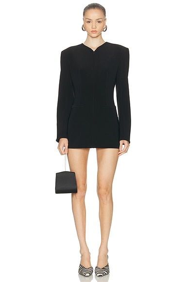 Long Sleeve Shoulder Pad V Neck Zip Front Jacket