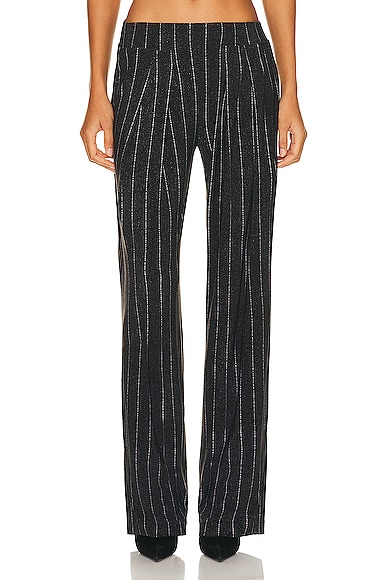 Norma Kamali Low Rise Pleated Trouser in Pinstripe