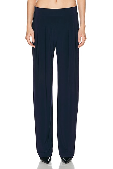 Norma Kamali Low Rise Pleated Trouser in True Navy