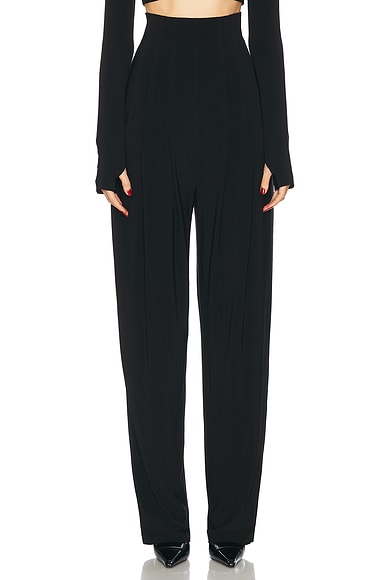 Norma Kamali High Waisted Tailored Pleat Pant in Black