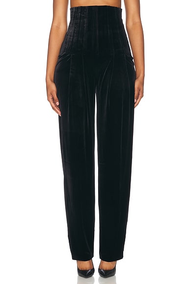 Norma Kamali High Waist Tailored Pleat Pant in Black