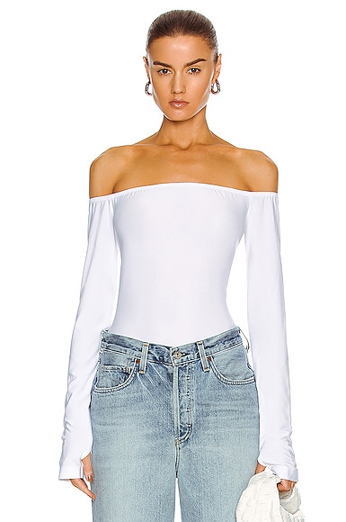 Norma Kamali Long Sleeve Off Shoulder Top in White