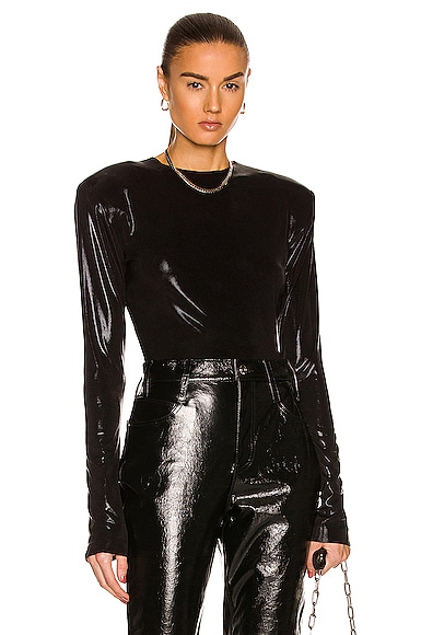 Norma Kamali Shoulder Pad Long Sleeve Crew Top in Black | FWRD
