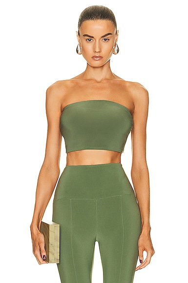 Norma Kamali Strapless Cropped Top in Celadon