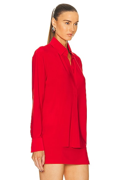 Shop Norma Kamali Collar Stand Shirt In Tiger Red