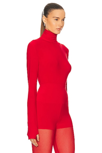 Norma Kamali Slim Fit Long Sleeve Turtle Top In Tiger Red