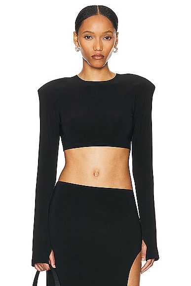 Cropped Shoulder Pad Long Sleeve Crew Top