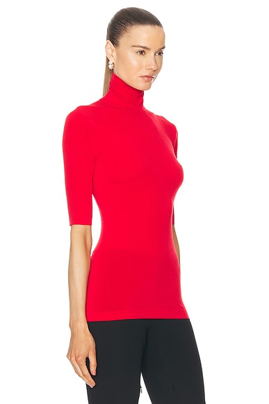 Shop Norma Kamali Slim Fit Short Sleeve Turtle Top In Tiger Red