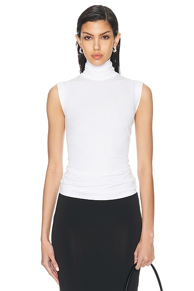 Norma Kamali Slim Fit Sleeveless Turtle Top in Snow White