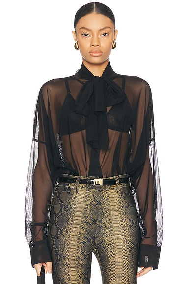 Norma Kamali ベルト付き シャツドレス ブラック Norma Kamali Super Oversized Boyfriend Shirt Bow Bodysuit in