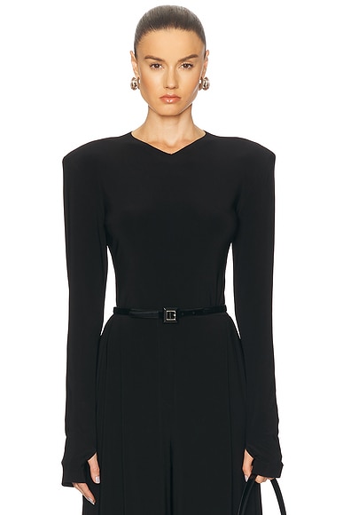 Long Sleeve Shoulder Pad V Neck Top