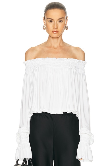 Norma Kamali Long Sleeve Peasant Bodysuit in Snow White