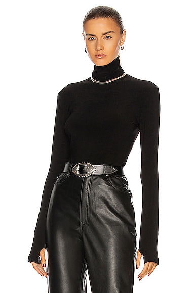 Norma Kamali Slim Fit Long Sleeve Turtleneck Top in Black