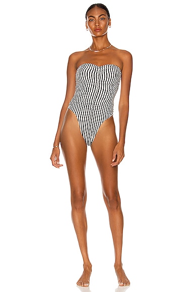 Norma Kamali Slinky Marissa One Piece Swimsuit in Black White Smart Closet