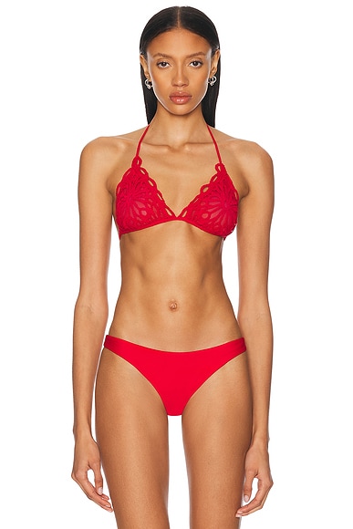 Norma Kamali Scallop Bikini Bra in Tiger Red