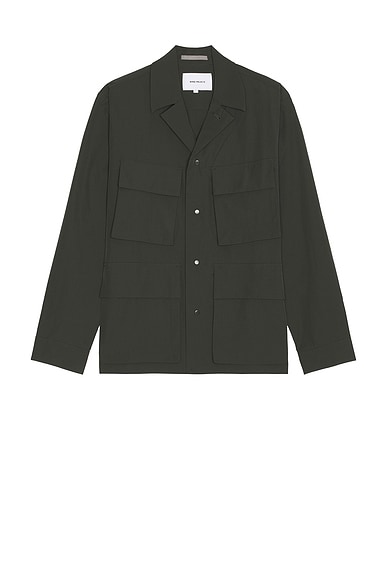Norse Projects Mads Travel Light Overshirt in Black Olive