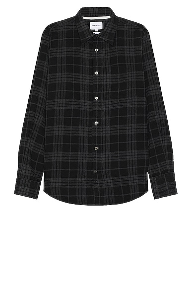 Shop Norse Projects Algot Relaxed Wool Check Shirt In Charcoal Melange