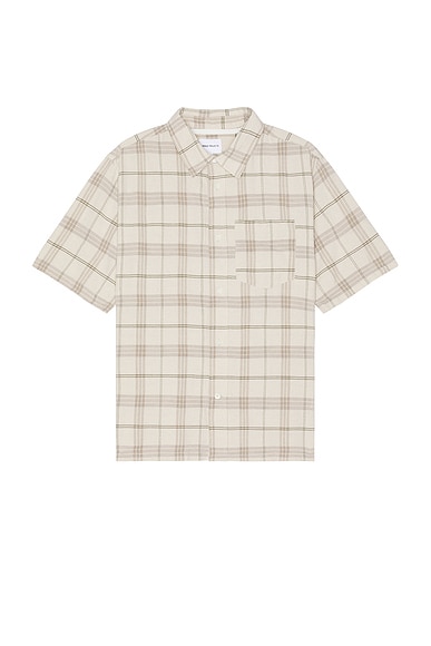 Shop Norse Projects Ivan Relaxed Textured Check Short Sleeve Shirt In Oatmeal