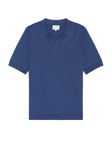 Norse Projects Leif Cotton Linen Polo in Calcite Blue