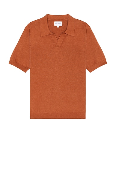 Norse Projects Leif Cotton Linen Polo in Red Clay