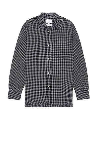 Beams Plus Work Classic Fit Houndstooth Shirt in Black | FWRD