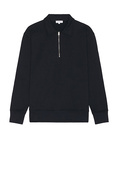 Norse Projects Ketel Relaxed Organic Norse Logo Half Zip in Dark Navy