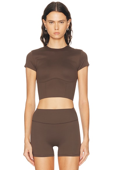 NikeSKIMS Matte Corset Short Sleeve Crop Top in Dark Sepia