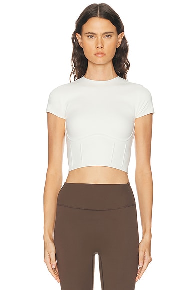 NikeSKIMS Matte Corset Short Sleeve Crop Top in Ivory