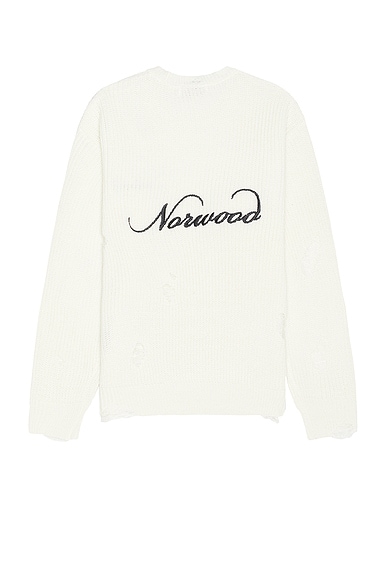 Norwood Distressed Logo Sweater in Cream