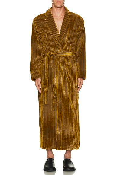 OAS Santigo Striped Velour Long Robe in Brown