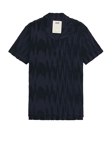 Shop Oas Glitch Polo Terry Shirt In Navy