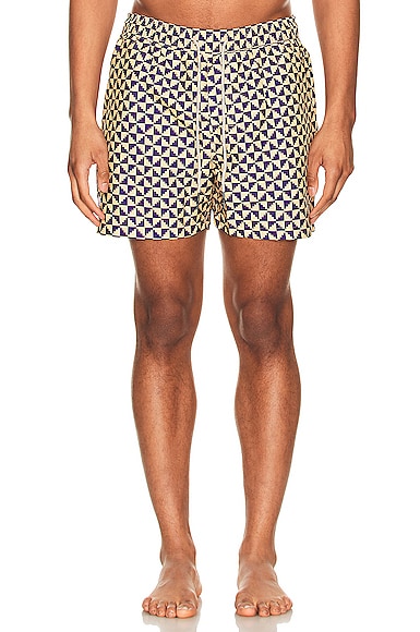 Puzzle Swim Shorts in Black & Orange