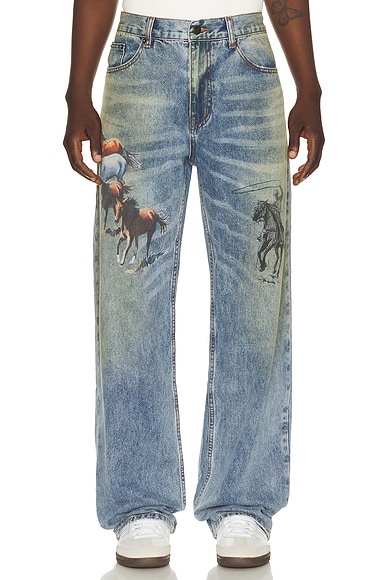 All Over Print Straight Leg Jeans