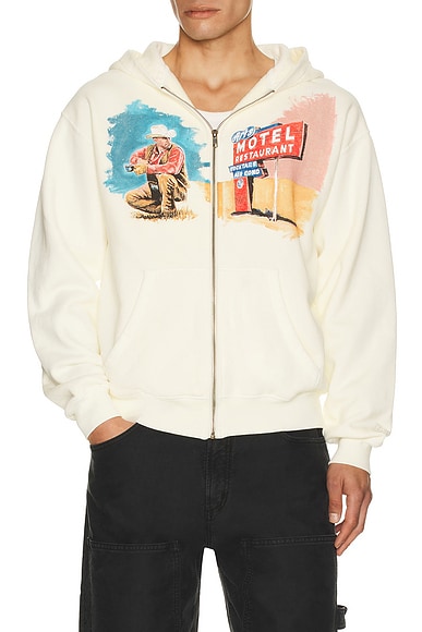 ONE OF THESE DAYS Mornings First Remark Zip Up Hoodie in Bone