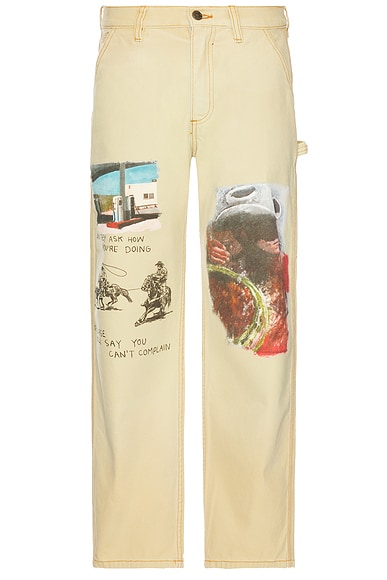 ONE OF THESE DAYS Just Like It Began Painters Pant All Over Artwork in Worn Tan