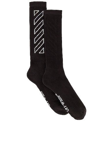 Off-white Diagonal Outline Mid Length Socks In Black