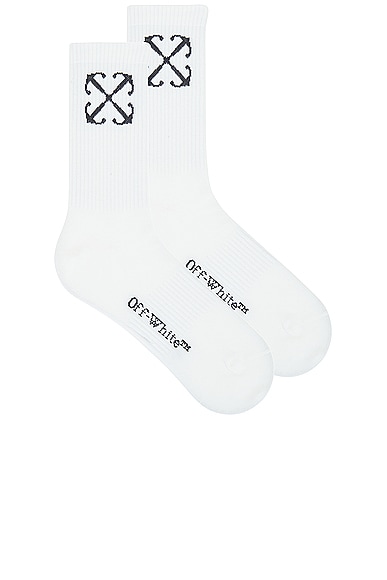 Shop Off-white Arrow Mid Calf Socks In White & Black