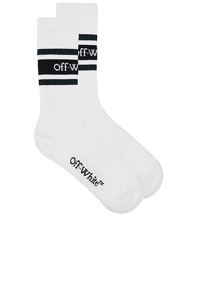 OFF-WHITE Stripes Logo Socks in White & Forest Green