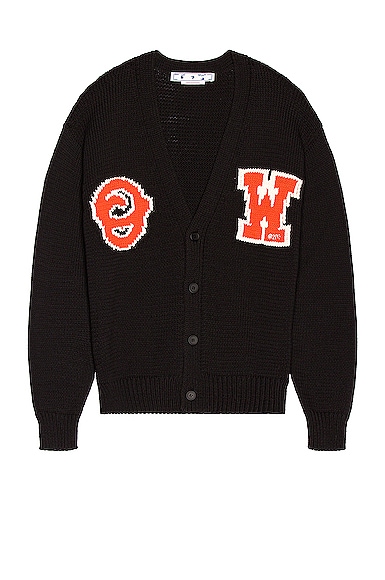 OFF-WHITE OW Patch Knit Cardigan in Black