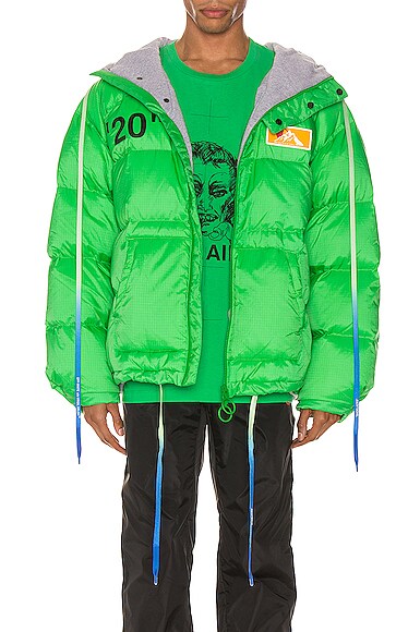 Off White Zipped Puffer In Green Black Fwrd