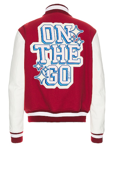 Shop Off-white On The Go Leather Sleeve Varsity Jacket In Red & Off White