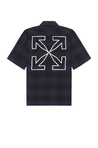 OFF WHITE Outline Arrow Short Sleeve Flannel Shirt in Blue Black